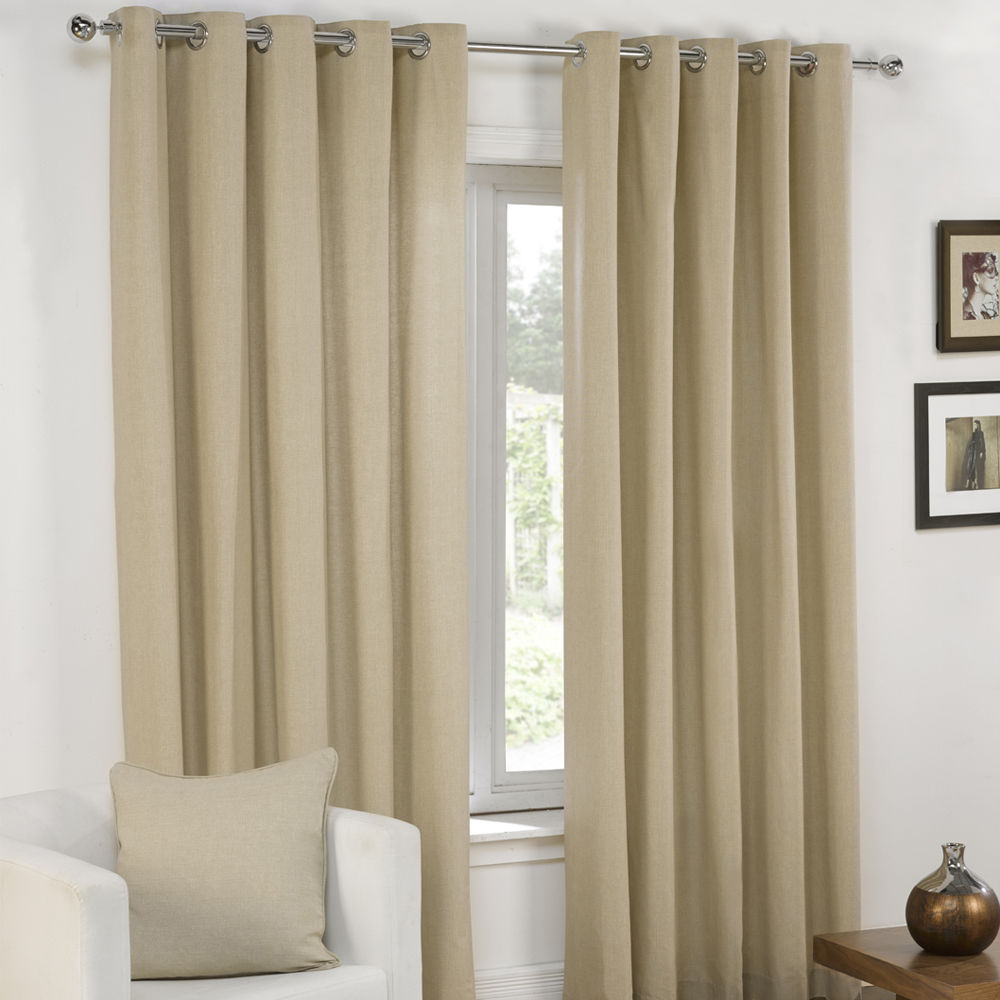 PLAIN EYELET GROMMET FULLY LINED PAIR WINDOW CURTAINS CREAM GRAY BLUE