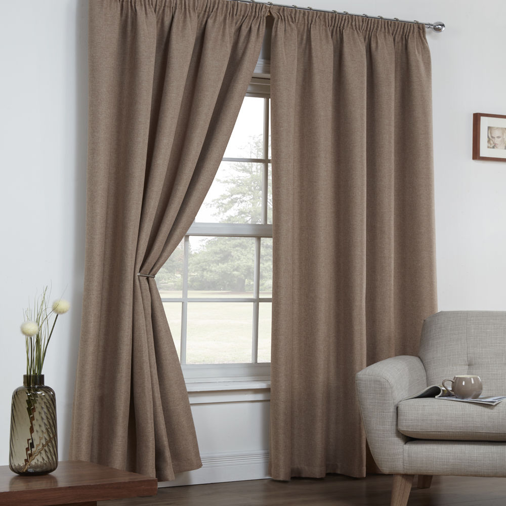 Textured Woven Linen Look Thermal Blackout Curtain Panels with Tape Top