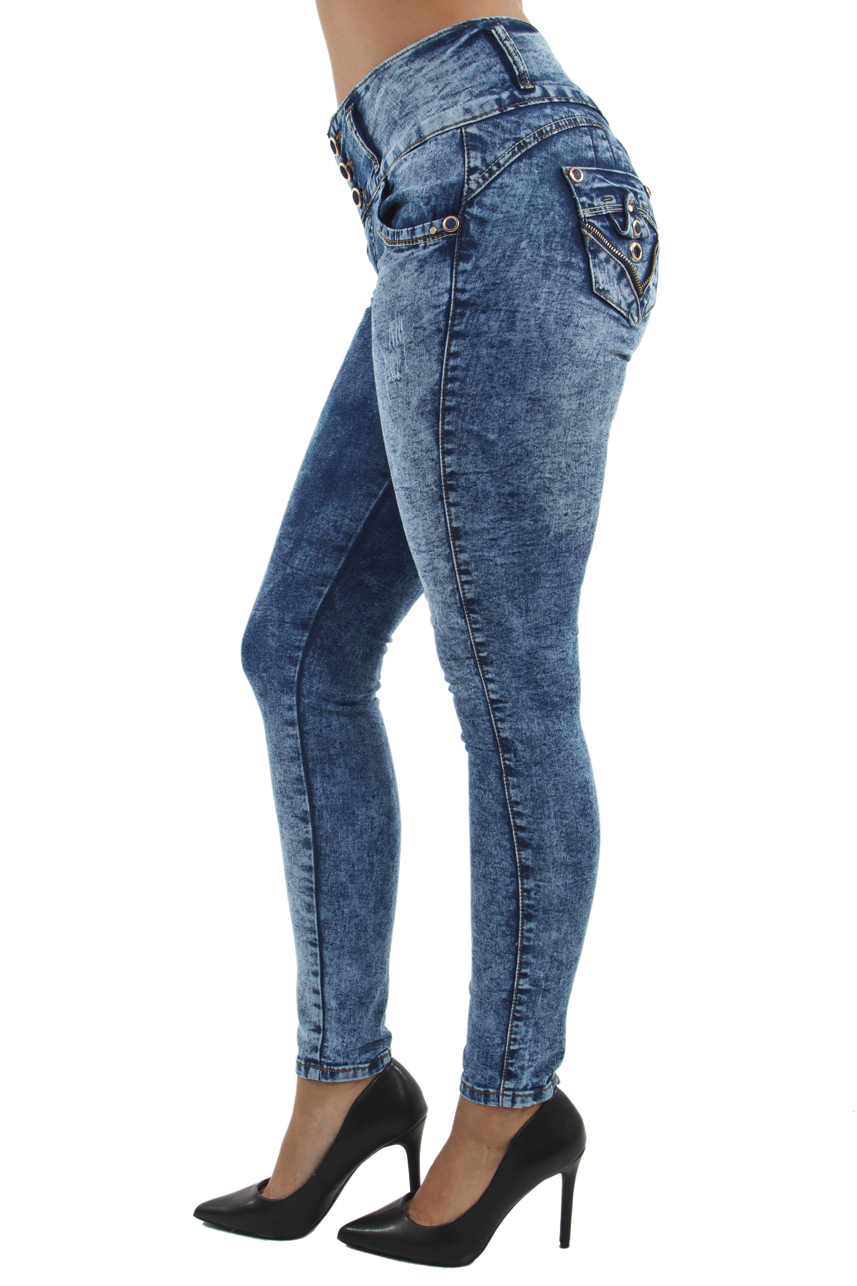 Women’s Juniors Colombian Design Push Up Mid Waist Butt Lift Skinny Jeans