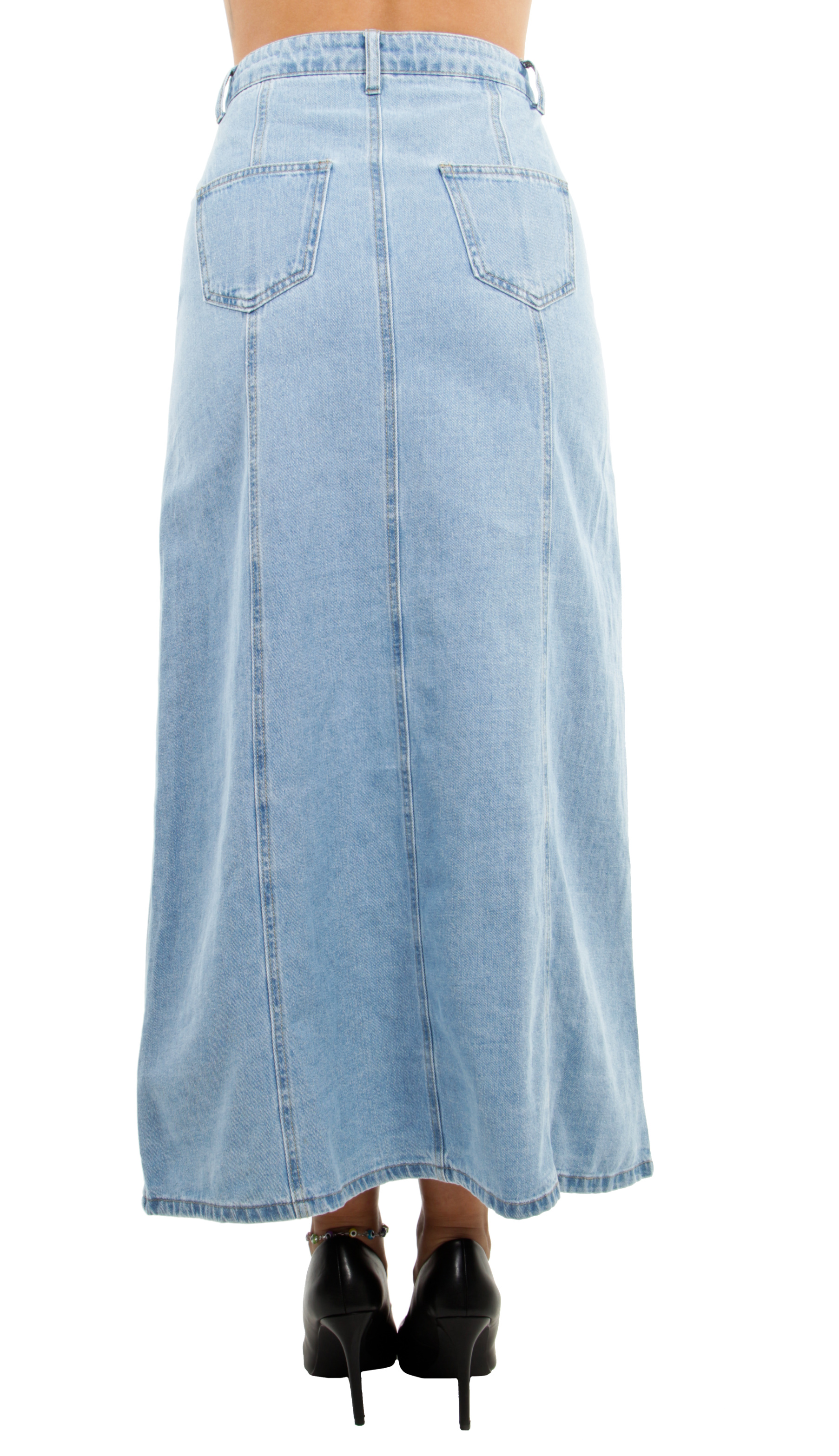 Women/'s Juniors High Waist 8-Gore Long Jeans Maxi Denim Skirt Buttons Down