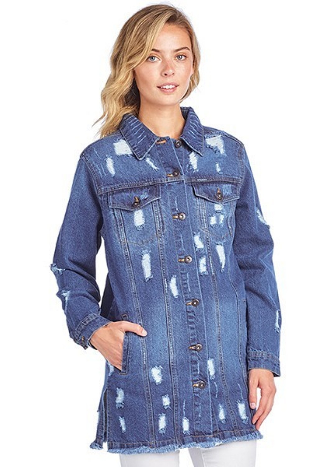 distressed denim long jacket