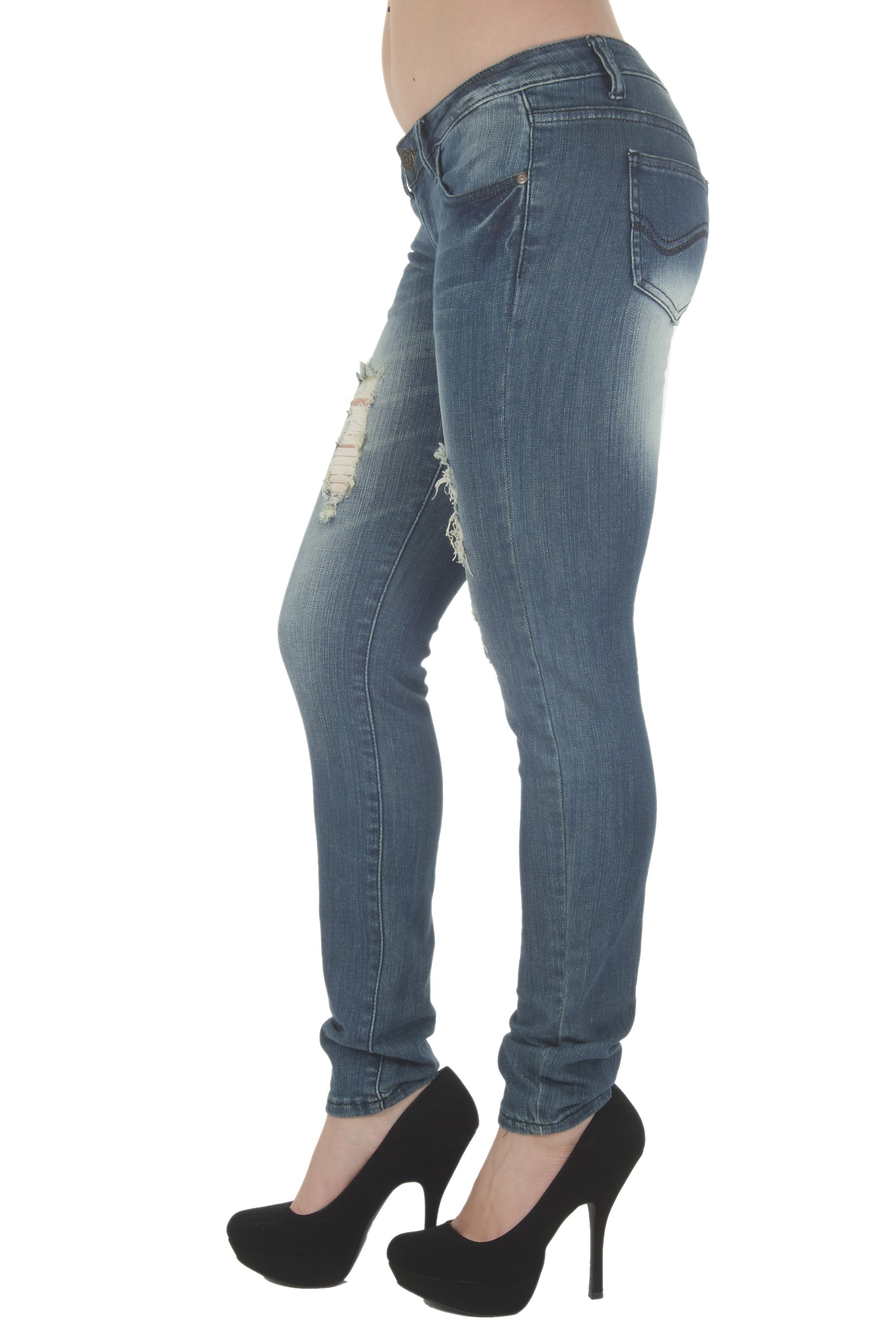 1A7121 Women's Juniors Low Rise Distressed Destroyed Premium Skinny