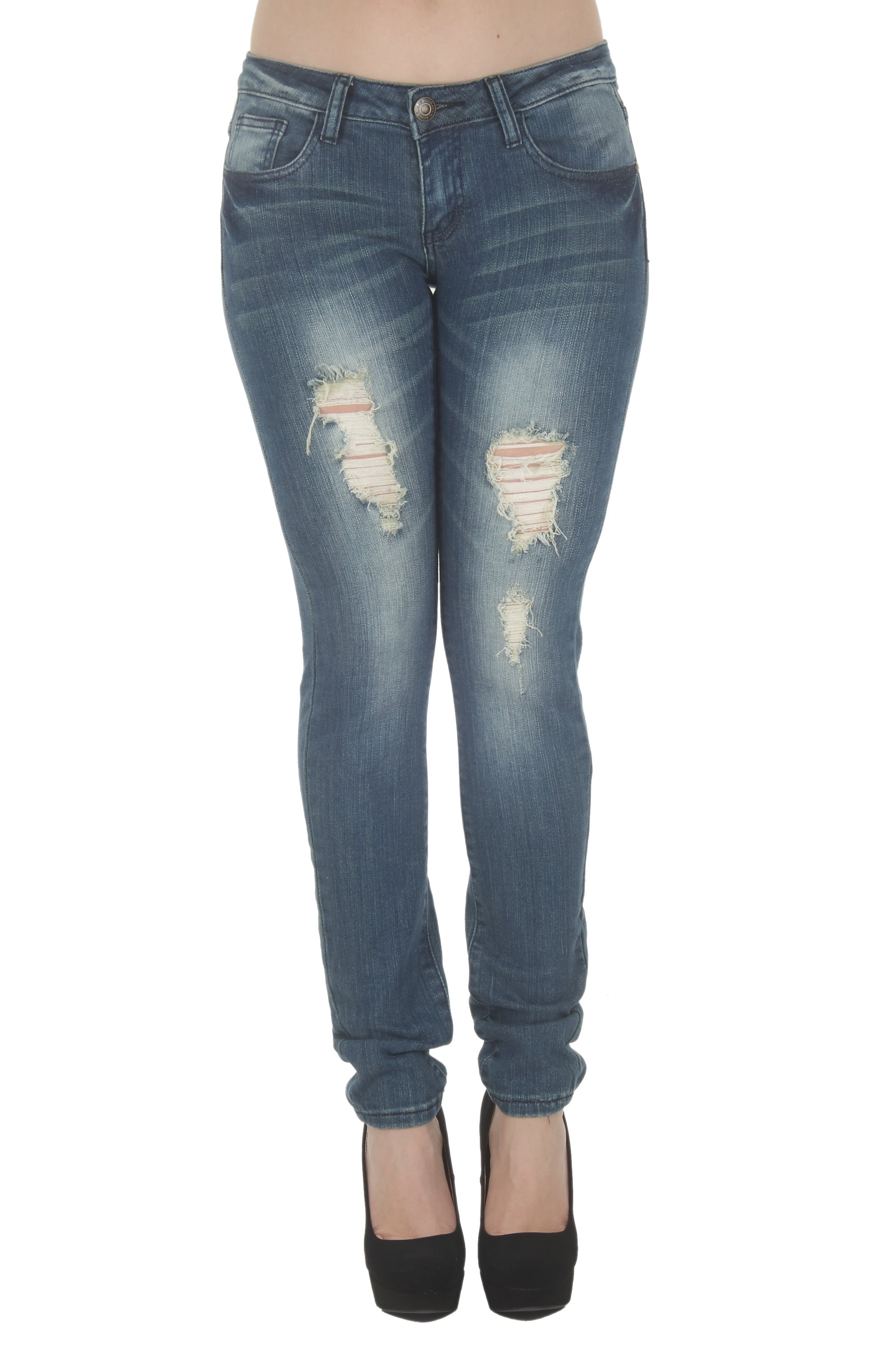 1A7121 Women's Juniors Low Rise Distressed Destroyed Premium Skinny