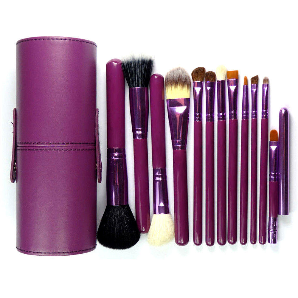 Pro 12pcs Makeup Brush Set Cosmetic Tool Kit w/ PU Leather Holder