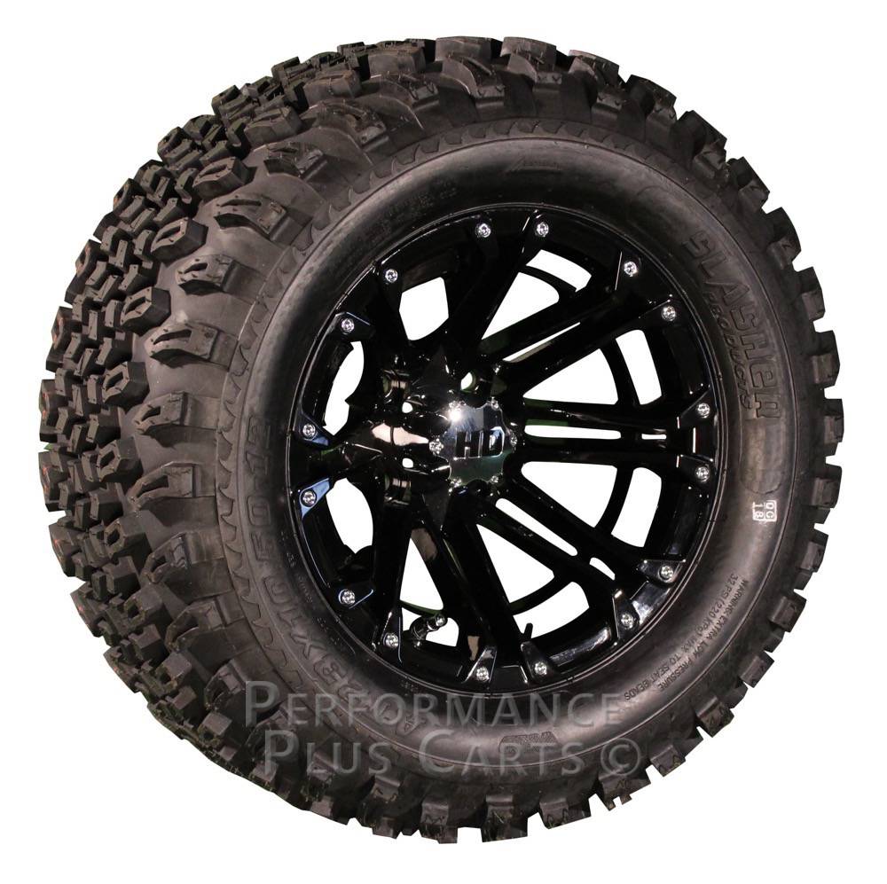 HD3 12" Black and Machined Golf Cart Wheels with 23" A/T Lifted Tire Package eBay