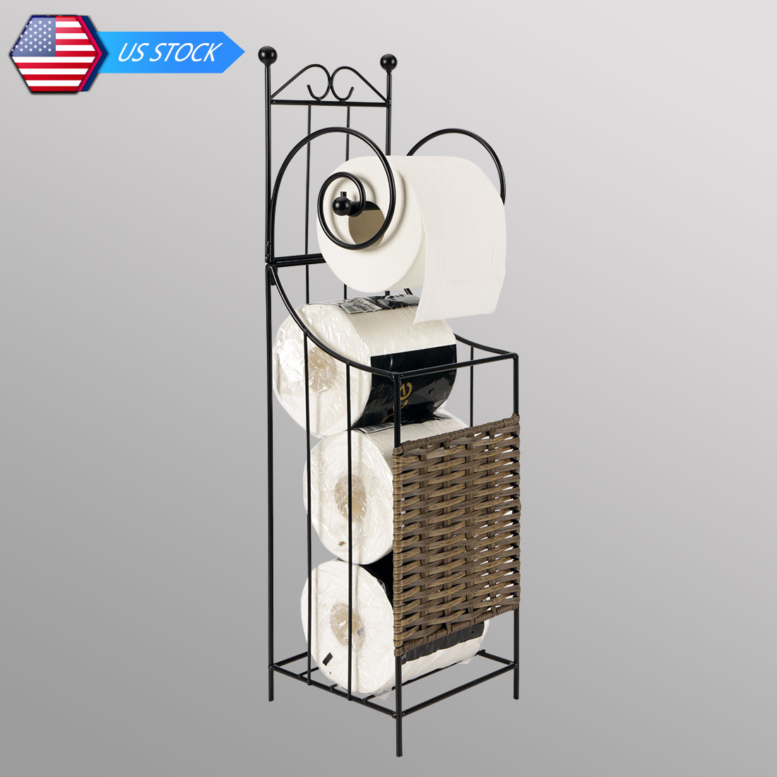 Metal Frame Toilet Tissue Paper Roll Holder Stand Shelf Rack Home Bathroom Decor