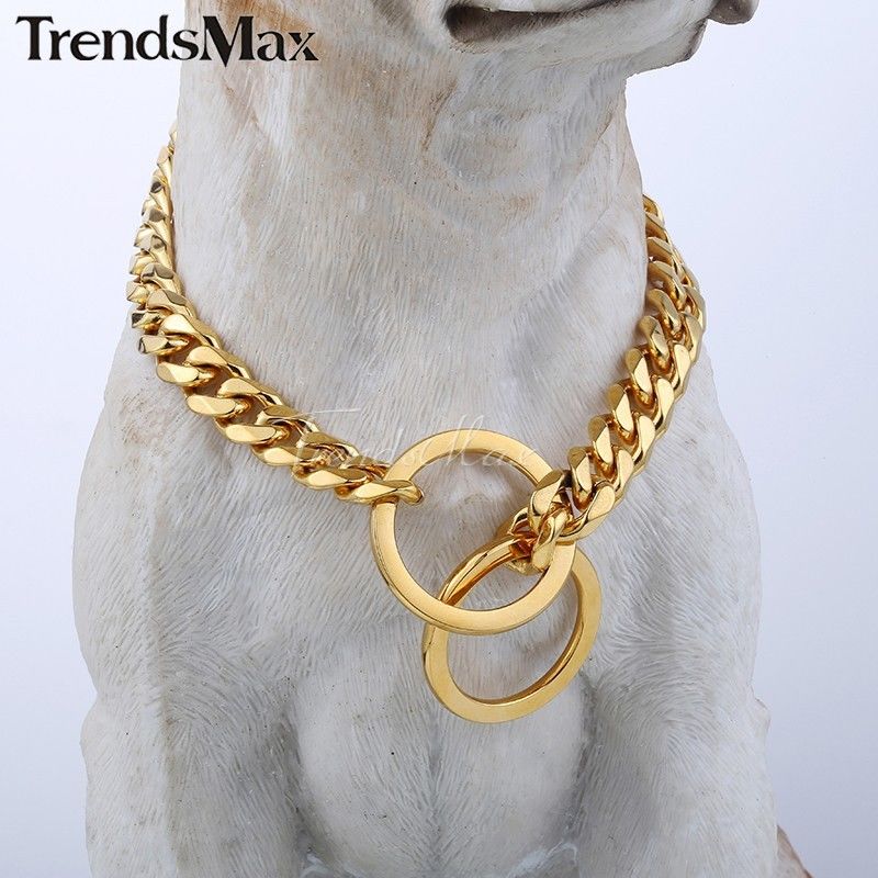 13mm Gold Tone Curb Cuban Link 316L Stainless Steel Dog Chain Pet