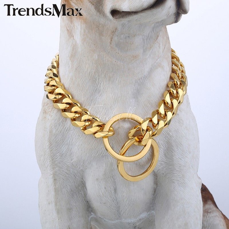 13mm Gold Tone Curb Cuban Link 316L Stainless Steel Dog Chain Pet