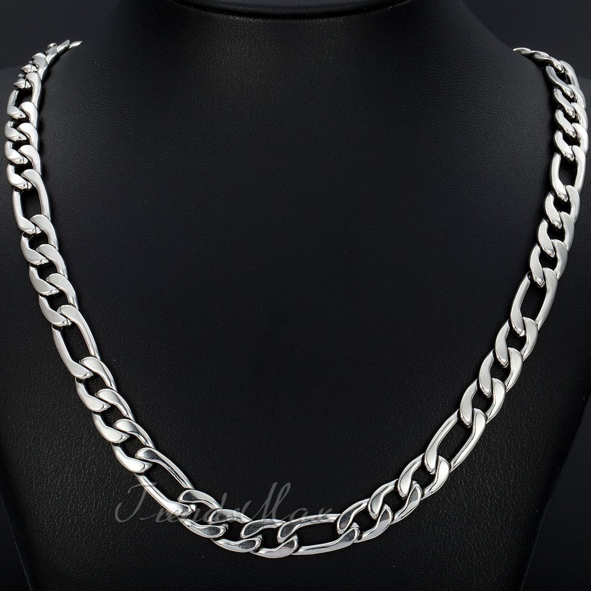 5/7/9mm Boys Mens Chain Silver Tone Stainless Steel Figaro Link