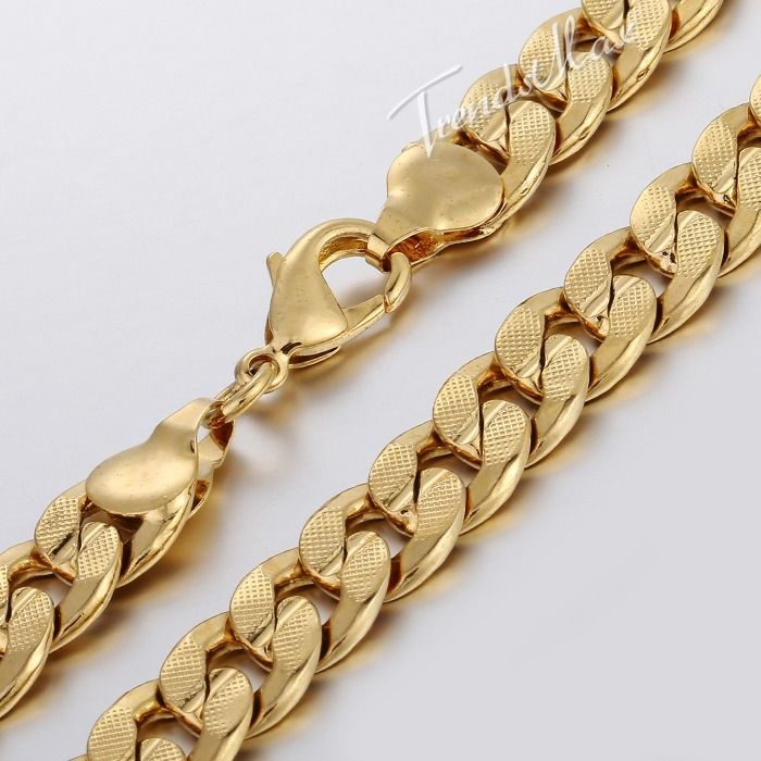2426" MENS Boys Yellow Gold Filled GF Chain Necklace 9mm Hammer Curb