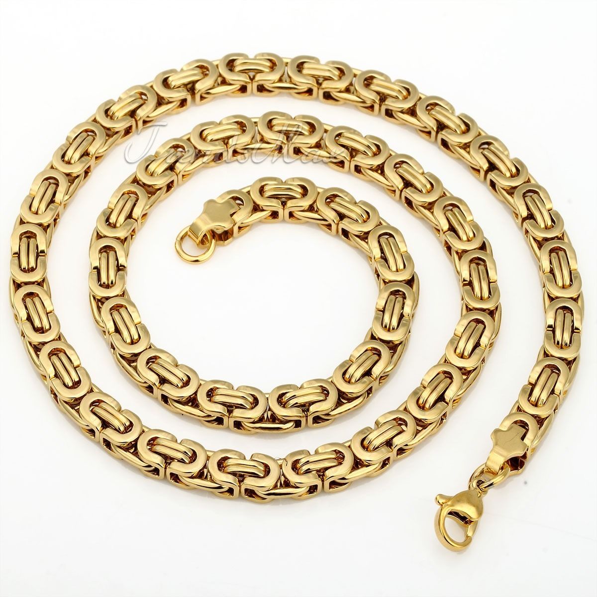 6/8/11mm MENS Chain Boy Gold Tone Flat Byzantine Stainless Steel