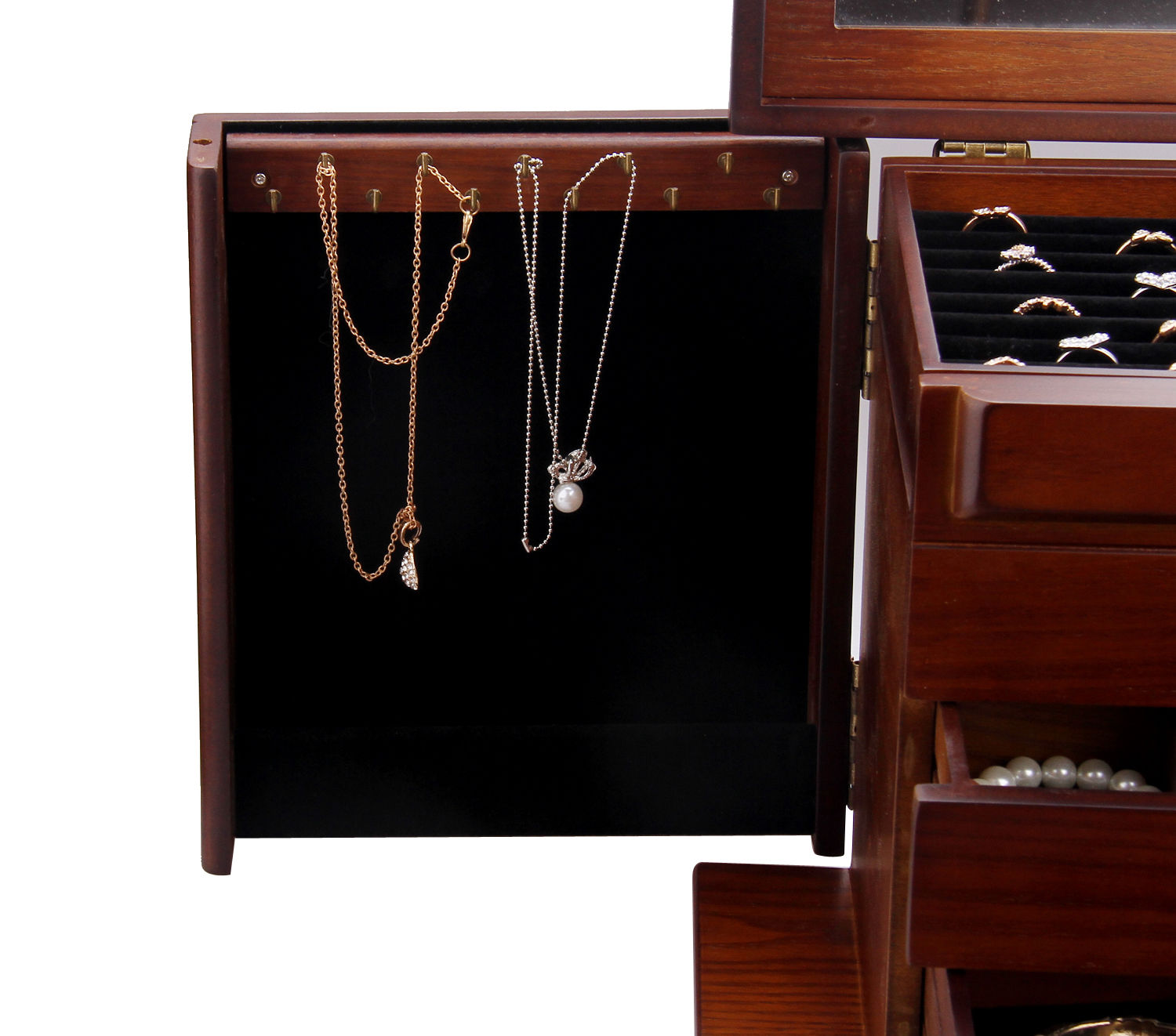 Wood Jewelry Box Organizer Armoire Ring Necklace Display Vintage Gift