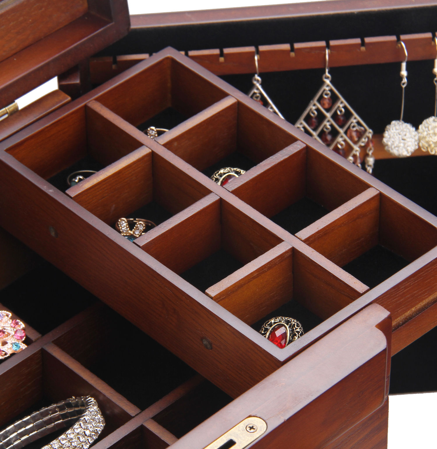 Wood Jewelry Box Organizer Armoire Ring Necklace Display Vintage Gift