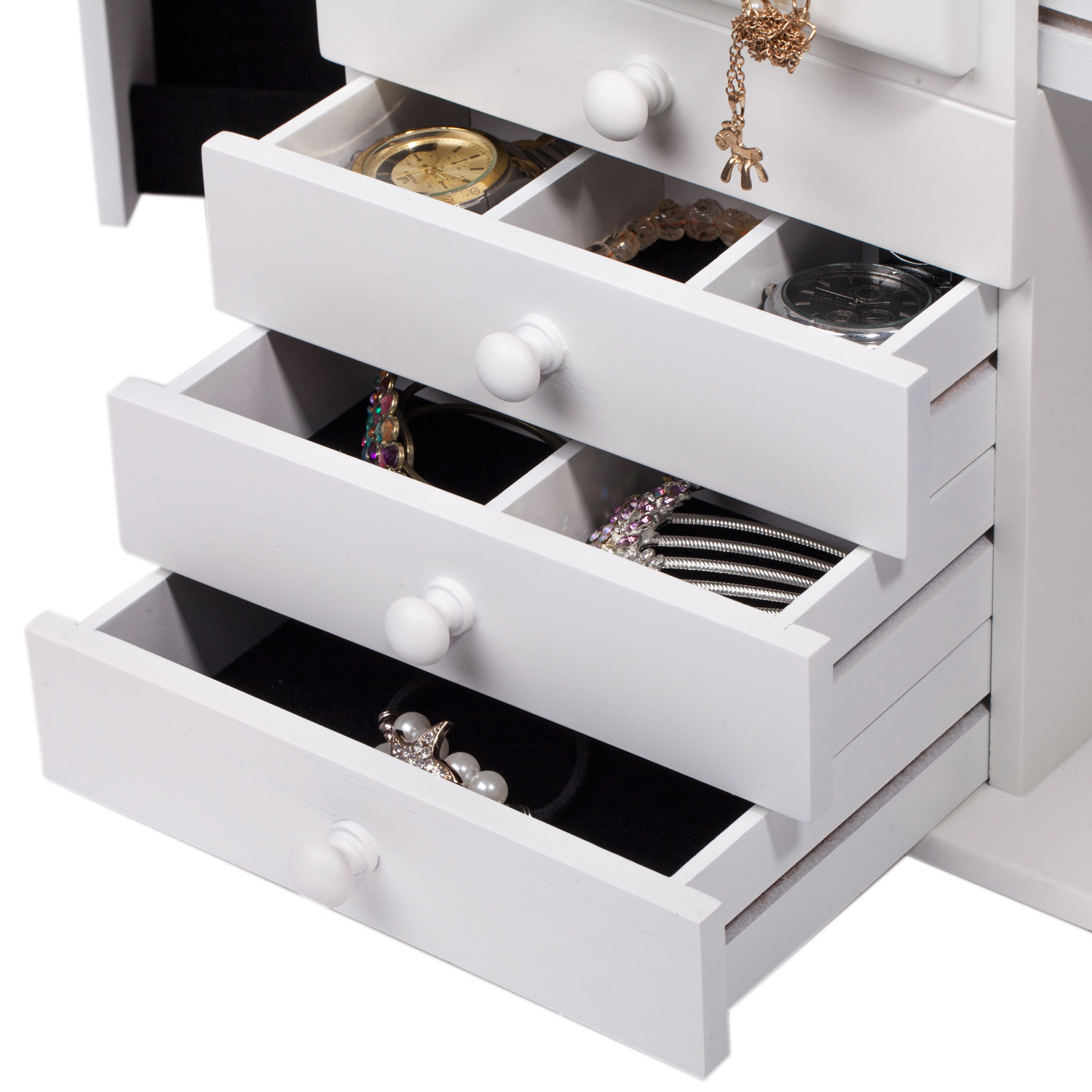 Wood Jewelry Box Organizer Armoire Ring Necklace Display Vintage Gift