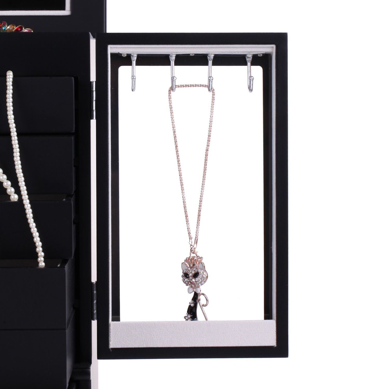 Large Wooden Jewelry Box Armoire Makeup Organizer Box 5Drawer