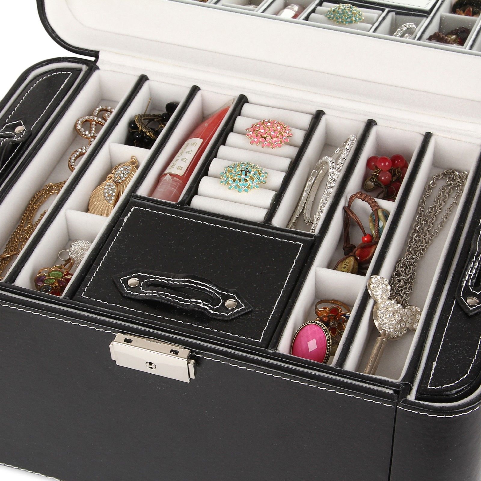 Jewelry Box Case Ring Necklace Trinket Watch Storage Organizer Love's