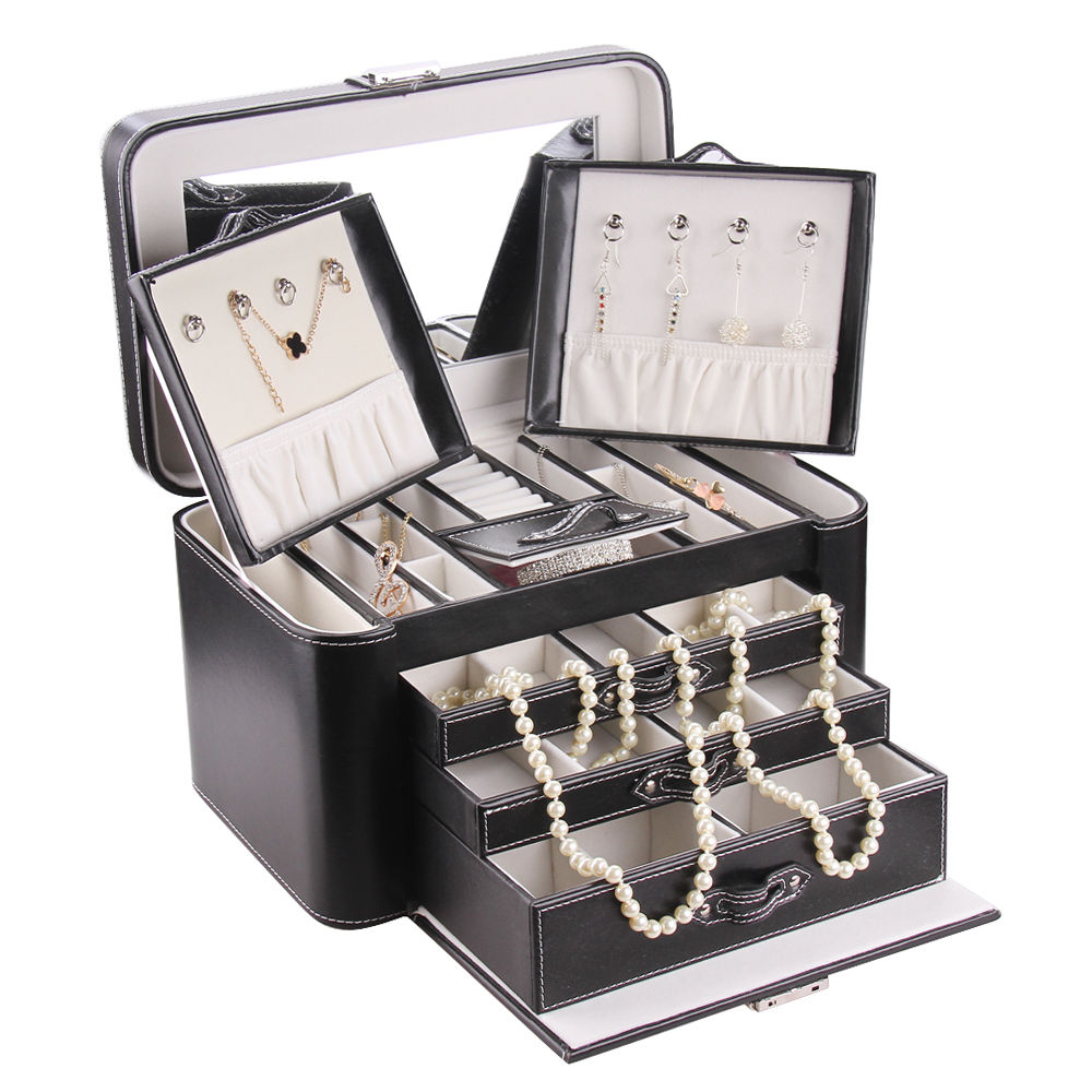 Extra Large Jewelry Box Chest Watch Storage Case Armoire 3 Drawers Lock ZG149