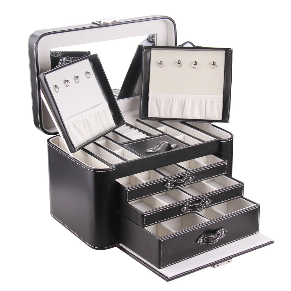 Extra Large Jewelry Box Chest Watch Storage Case Armoire 3 Drawers Lock ZG149