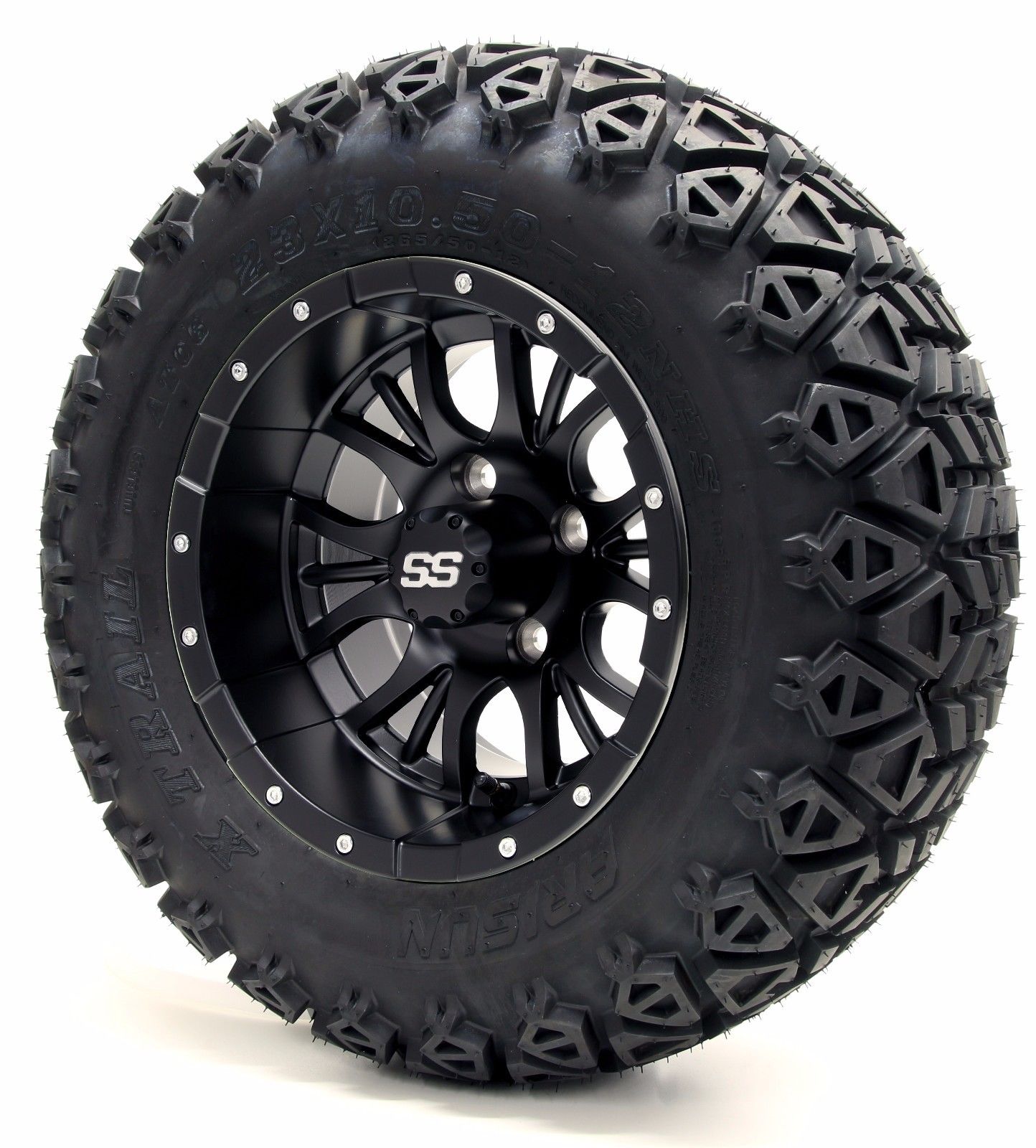 12" DIESEL Matte Black Wheels and XTrail Tires + GTW Quality Golf Cart