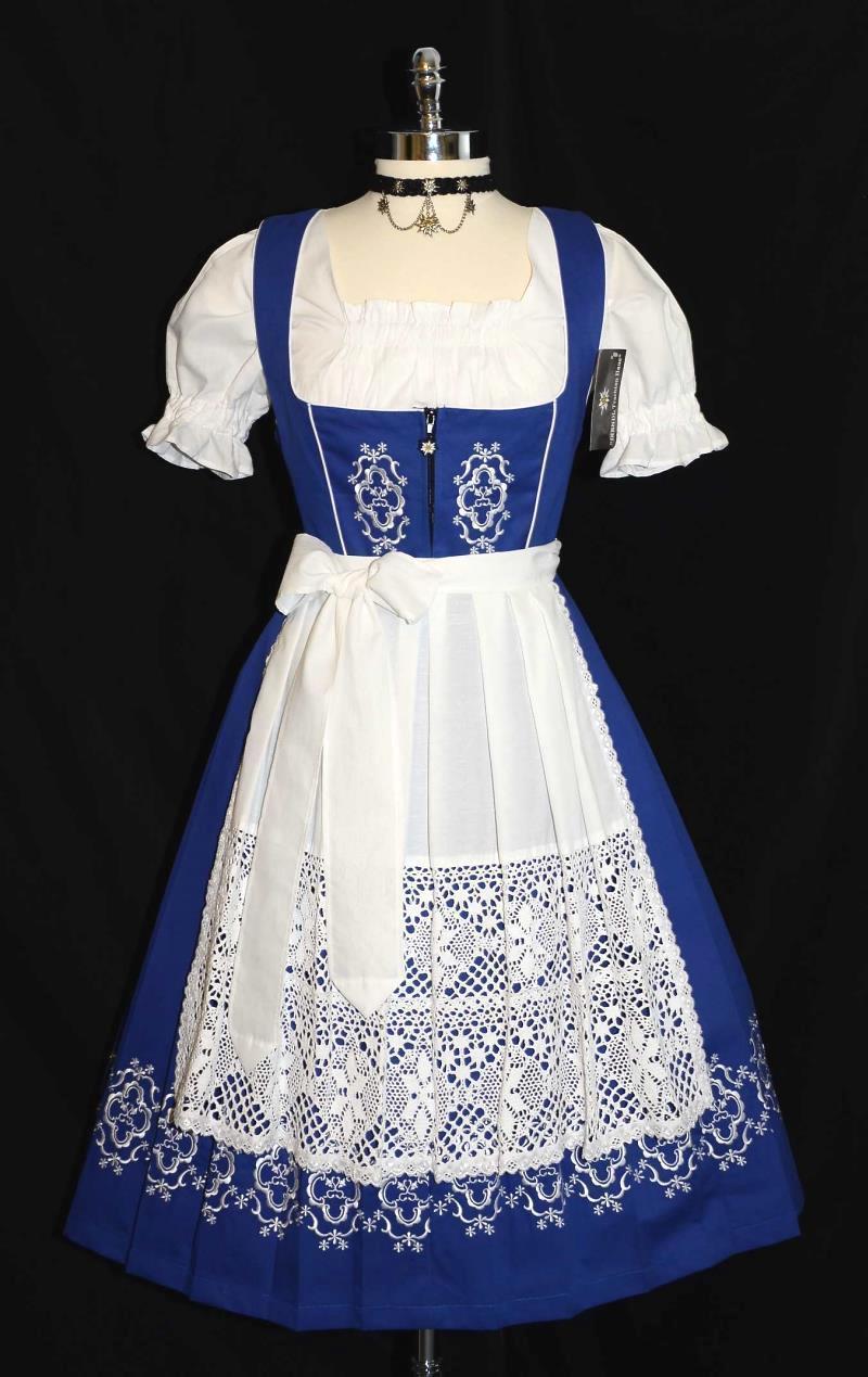 DIRNDL German Dress Trachten Oktoberfest 3pc LONG BLUE German EMBROIDERED Party