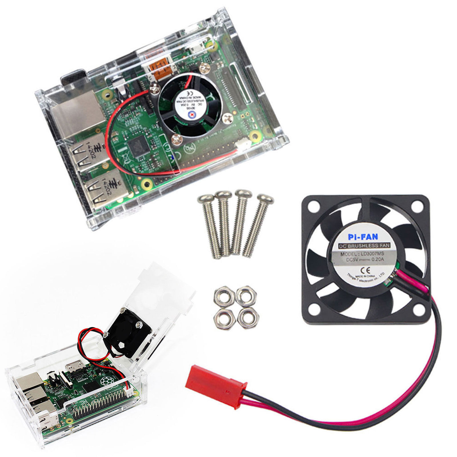 Cooling Fan Clear Case Enclosure Box Heatsink For Raspberry Pi B+//2//3 Model B