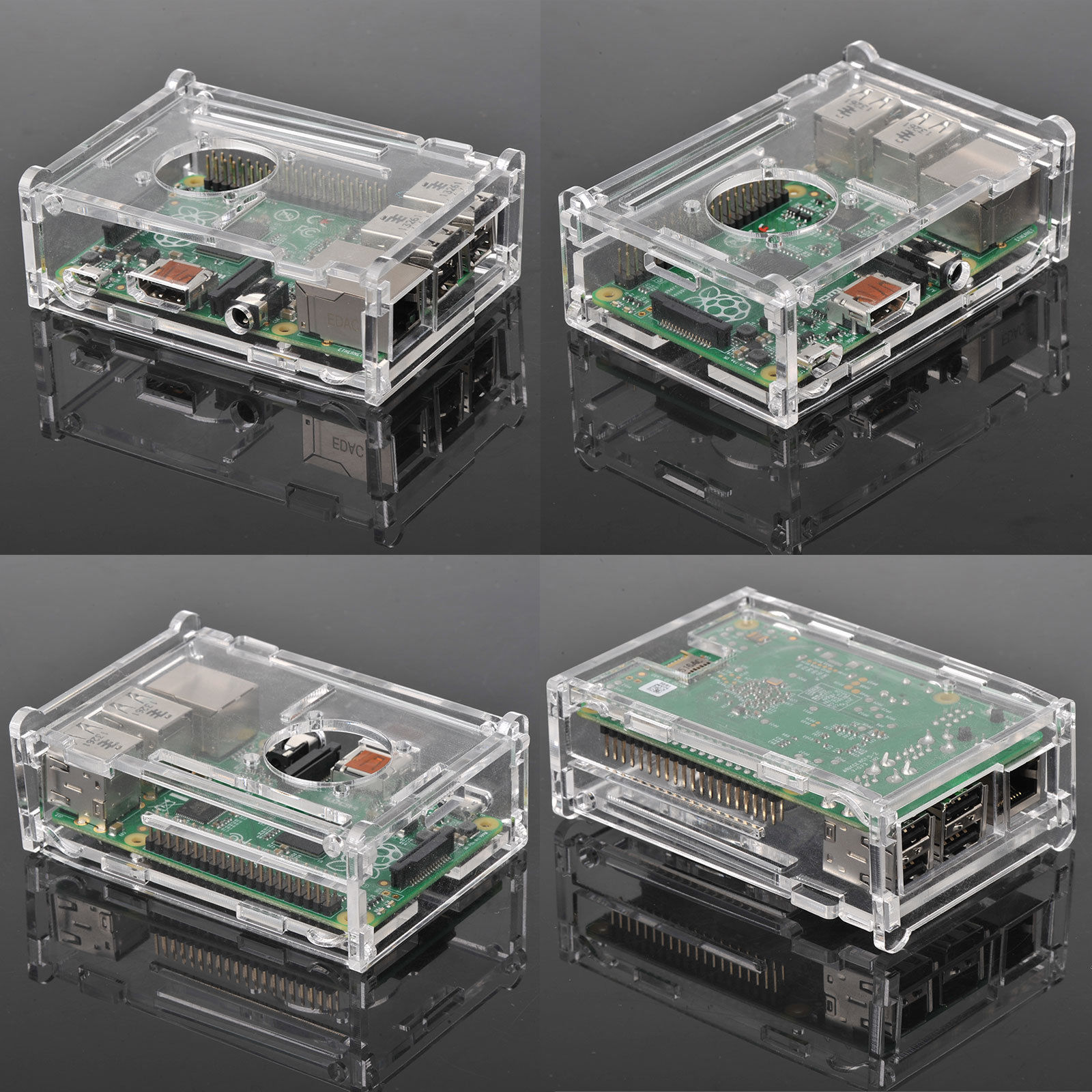 Cooling Fan Clear Case Enclosure Box Heatsink For Raspberry Pi B+//2//3 Model B