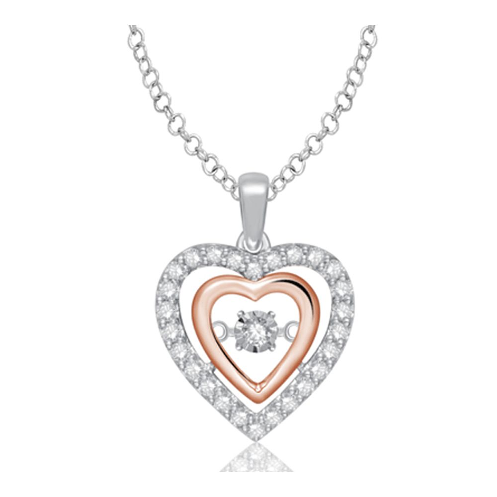 10K White and Yellow Gold Stars Moving Diamonds Rotatable Necklace