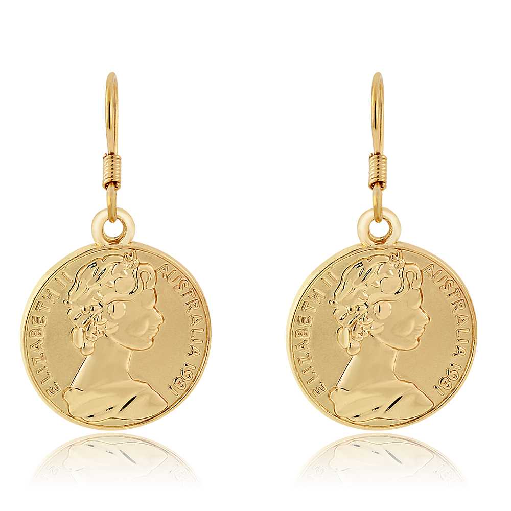 Beautiful Gold Plated Queen Elizabeth II Vintage Australia Coin Dangle