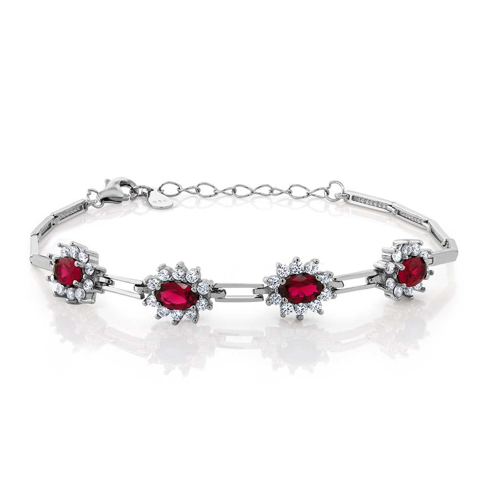 Sterling Silver Red Created Ruby Women's Tennis Bracelet 7" with 1