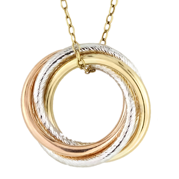 10K Tri Color Ladies Love Knot Pendant Necklace with 18" Gold Chain