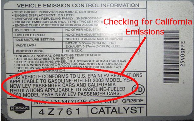 California Emissions Label