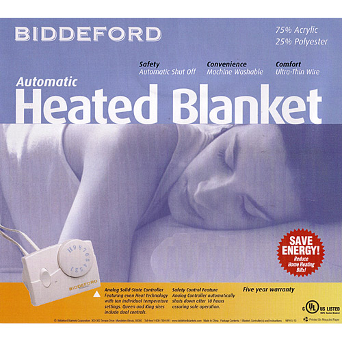 Biddeford Satin Edge Electric Heated Warming Blanket Twin Full Queen