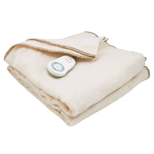 Sunbeam Fleece Throw Electric Heated Warming Blanket Home Choice Seashell Off-White