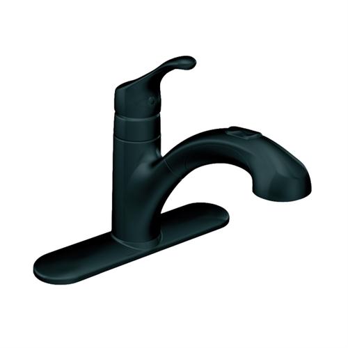 save on Moen 87316BL Renzo Black Pullout Kitchen Faucet