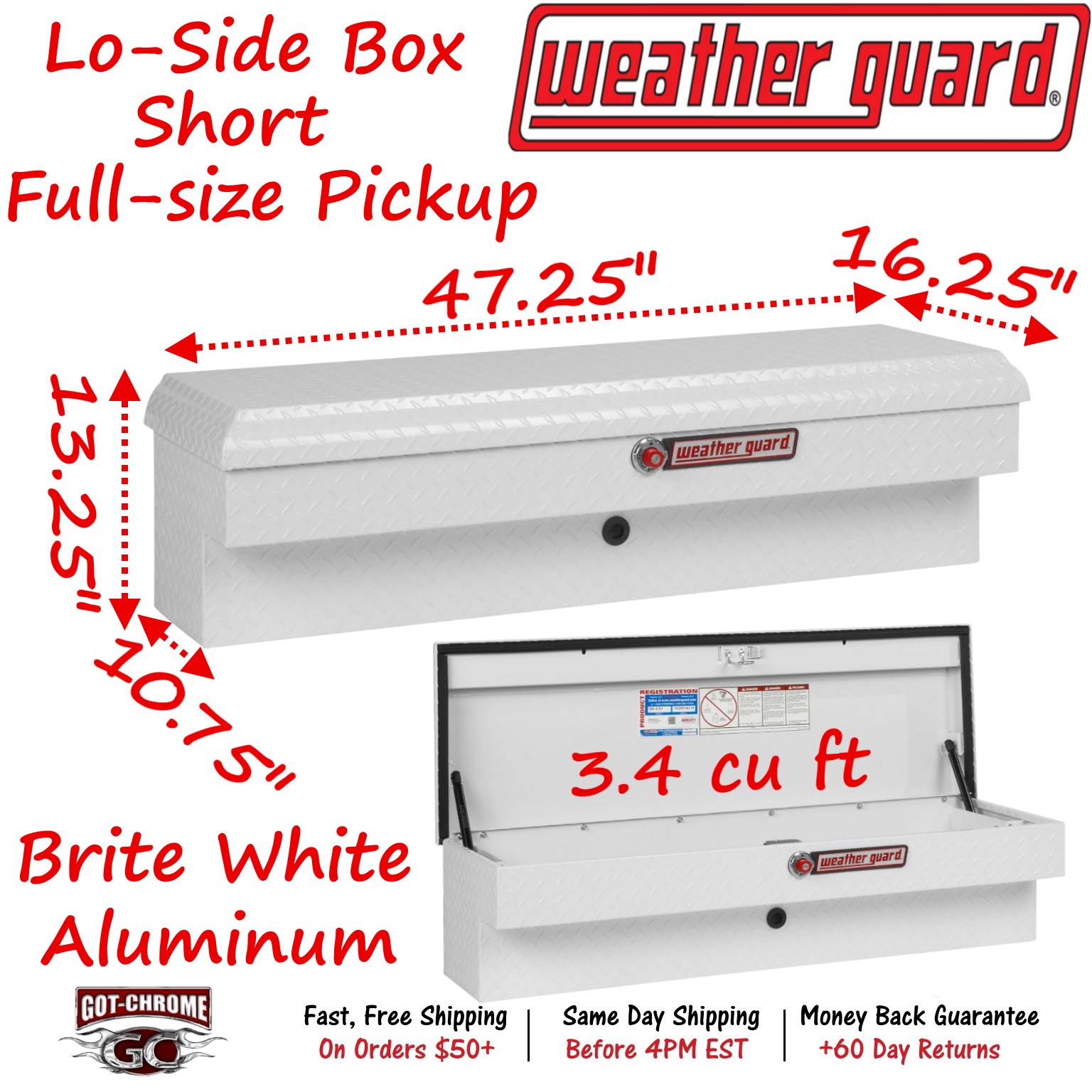 184301 Weather Guard Aluminum LoSide Mount Truck Tool Box White