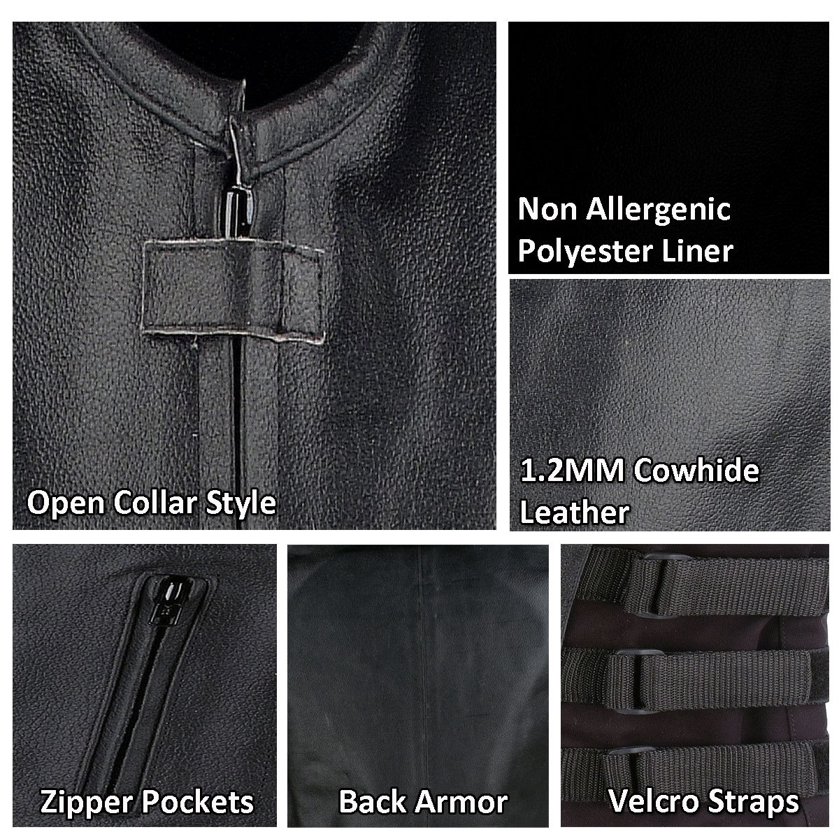 New Men/'s Armor Biker Motorcycle Leather Adjustable Vest Stylish Black