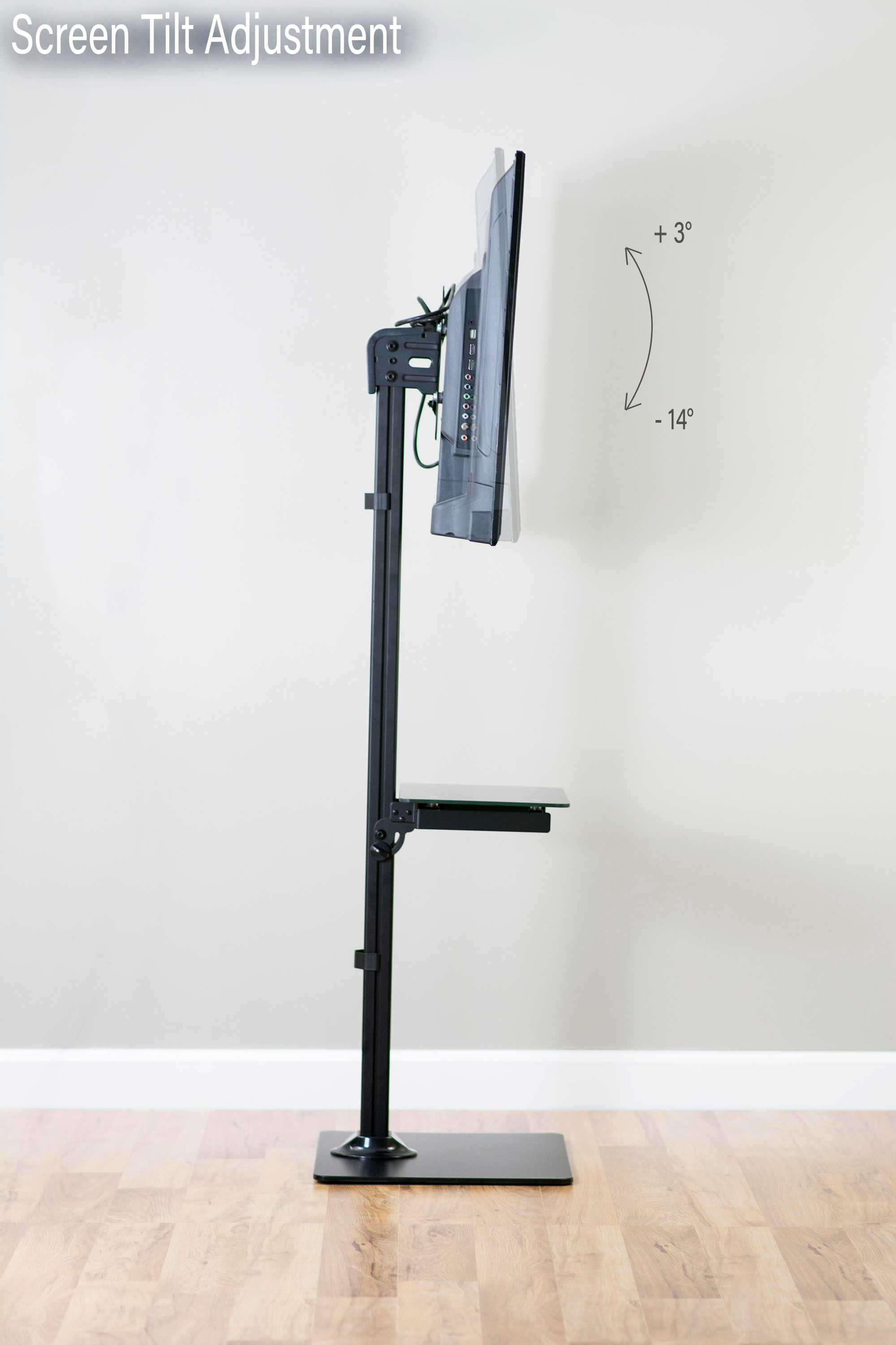 Black Steel and Glass Shelf Flat Screen TV Presentation Floor Stand / up to 55"