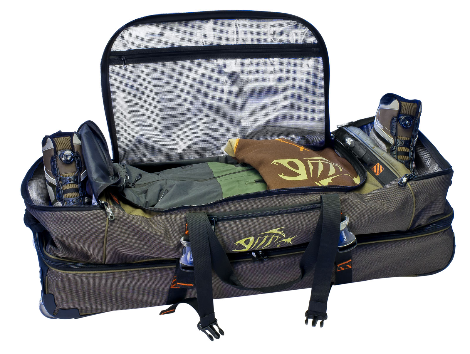 G Loomis Skeleton Fish Logo Travel Luggage Cargo Roller Bag with Frame