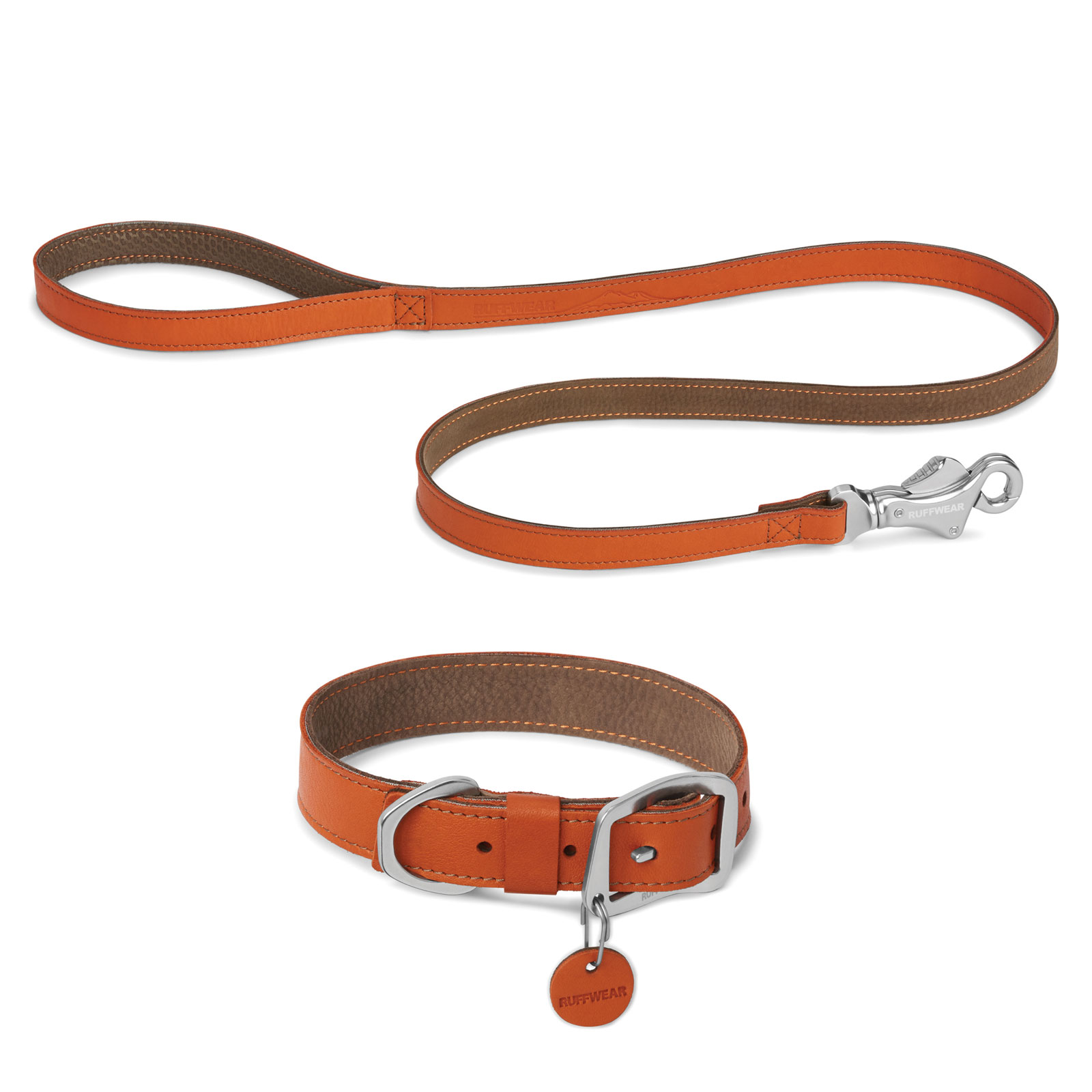 Ruffwear Timberline Classic Leather Dog Leash & Collar Combo Water