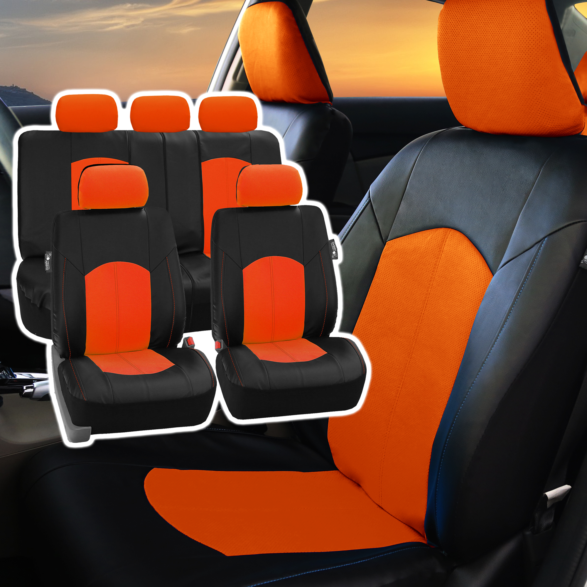 Deluxe Perforated Leather Car Seat Covers Airbag Safe & Split Bench