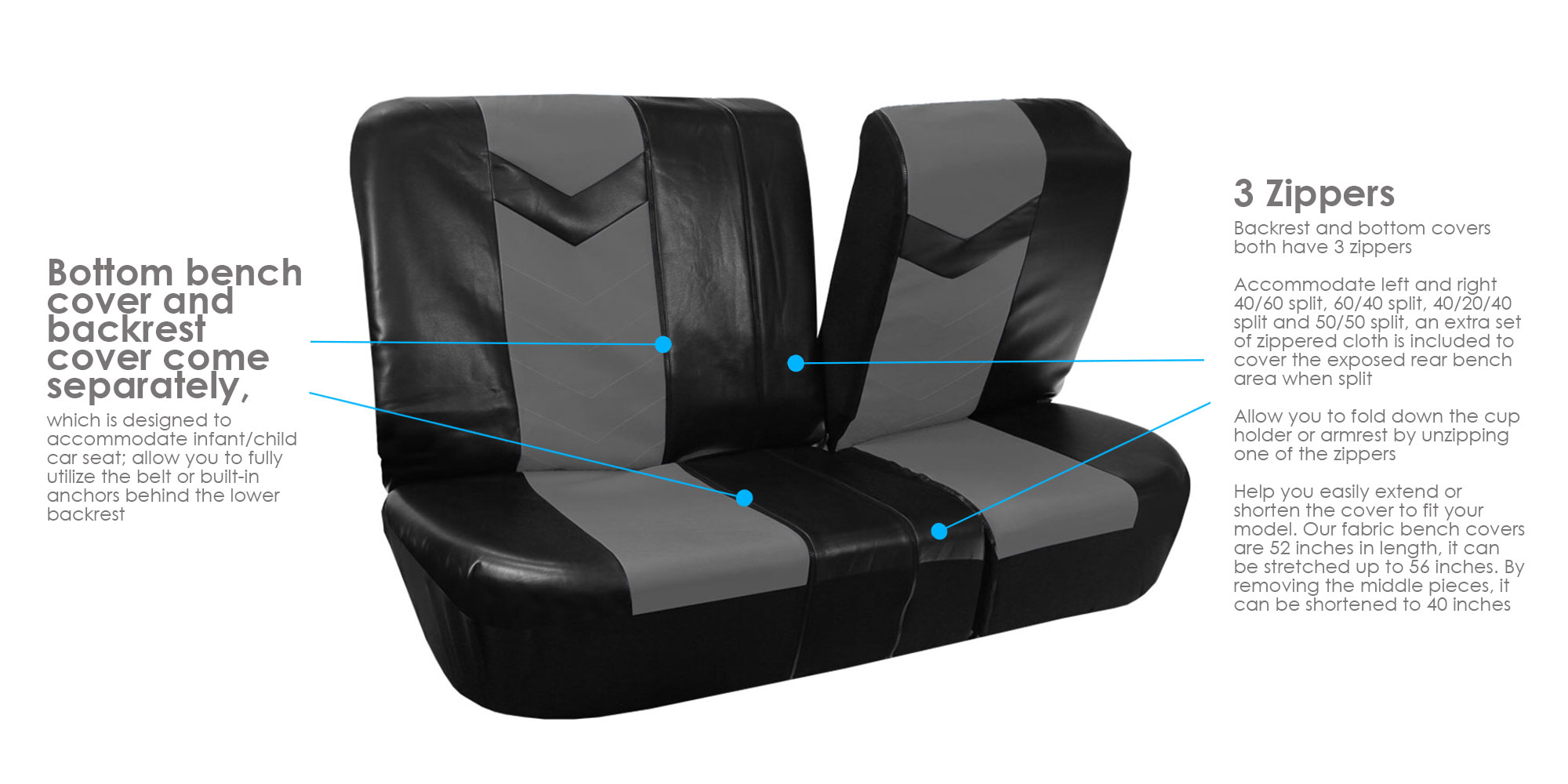 Complete PU Leather Car Seat Covers Set Gray Black For Car