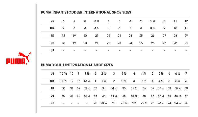 puma infant size chart