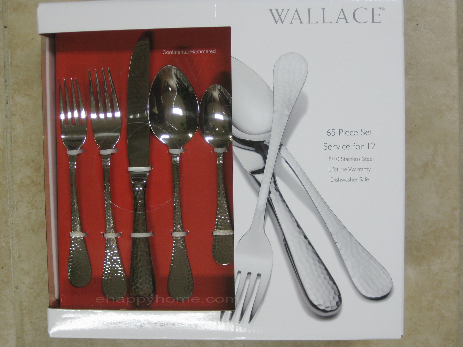 Wallace Hammered 65 PC Flatware Set Service for 12 People 18 10 Stainless Steel eBay