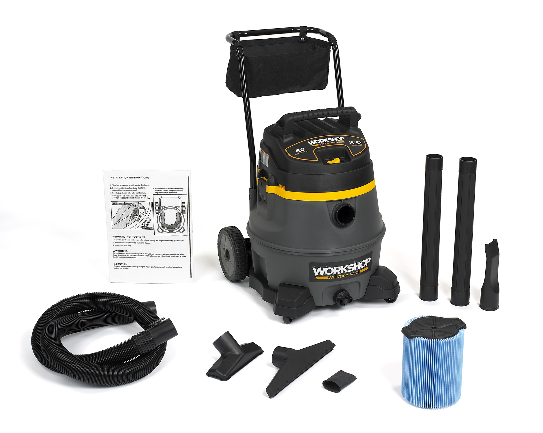 Wet Dry Vacs WS1400CA Heavy Duty Shop Vacuum w Cart 14G 6.0