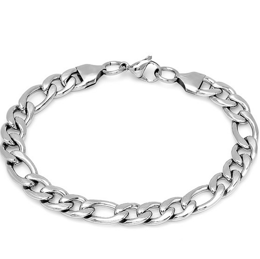 Men's Stainless Steel Figaro Chain Link Bracelet 8 1/2 inch eBay