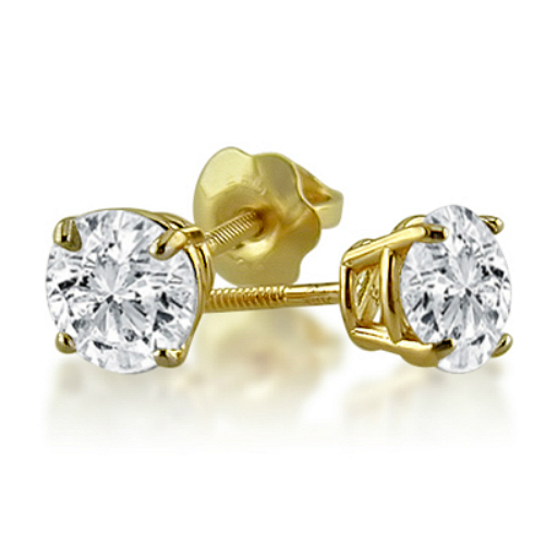 1ct Natural Diamond Stud Earrings in 14K Yellow Gold with Screw Backs