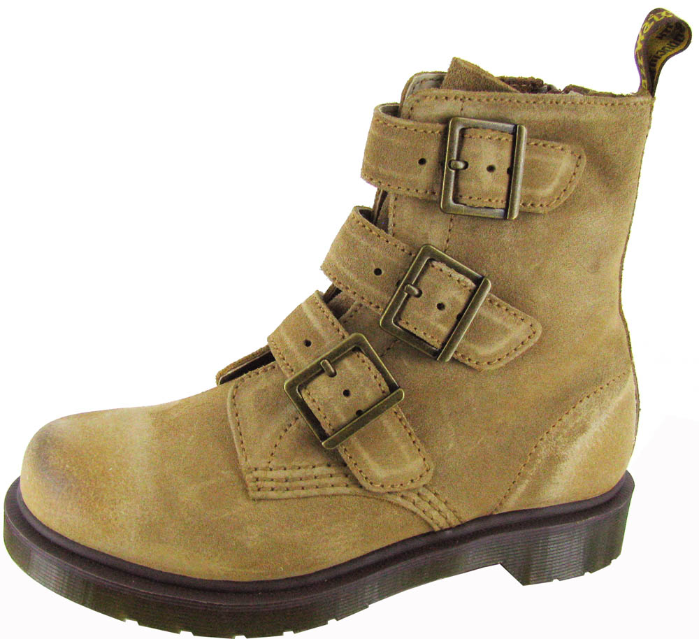 dr martens zuma with buckle strap flat ankle boots in black