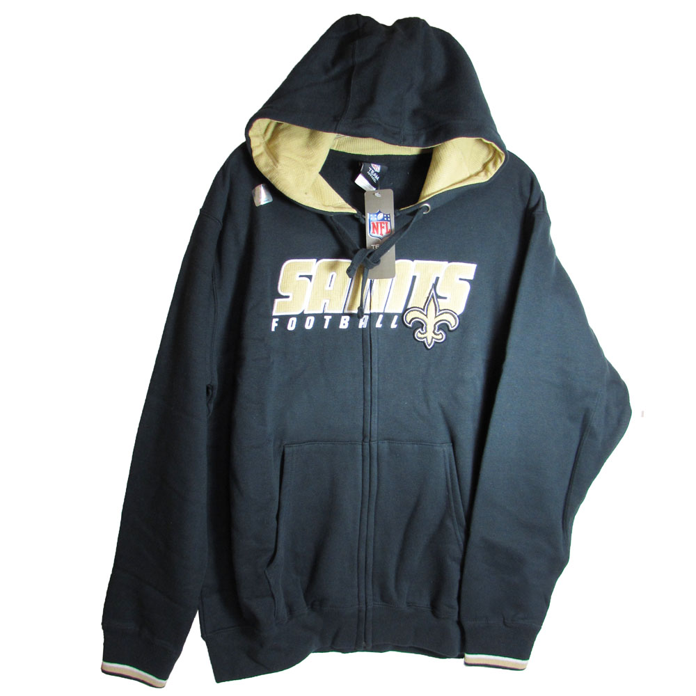 NFL Team Apparel Mens Saints Fleece Zip Up Hoodie Jacket, Black/Gold, L