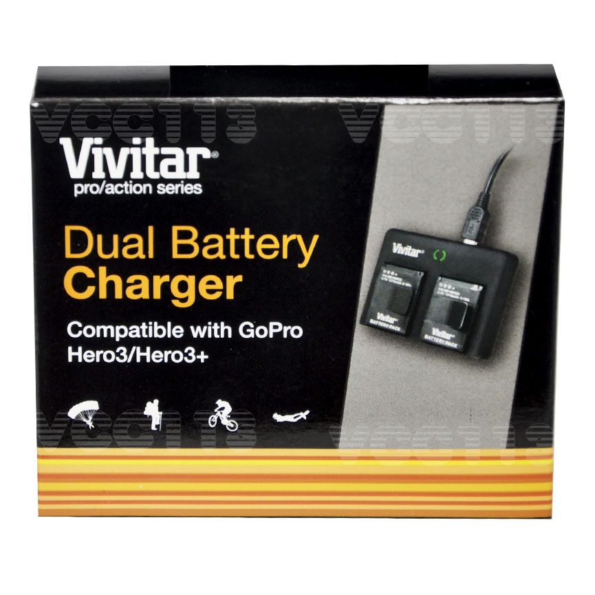 Vivitar BATTERY DUAL CHARGER & 2 Batt Pack(1775mAh) For GoPro HERO3