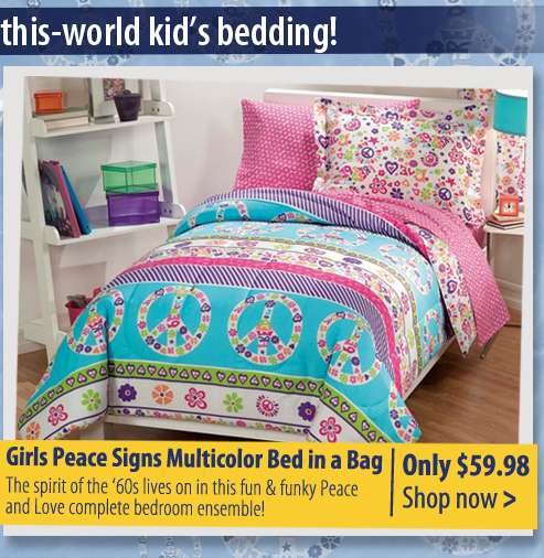 Peace Signs Multicolor Girls Bed in a Bag